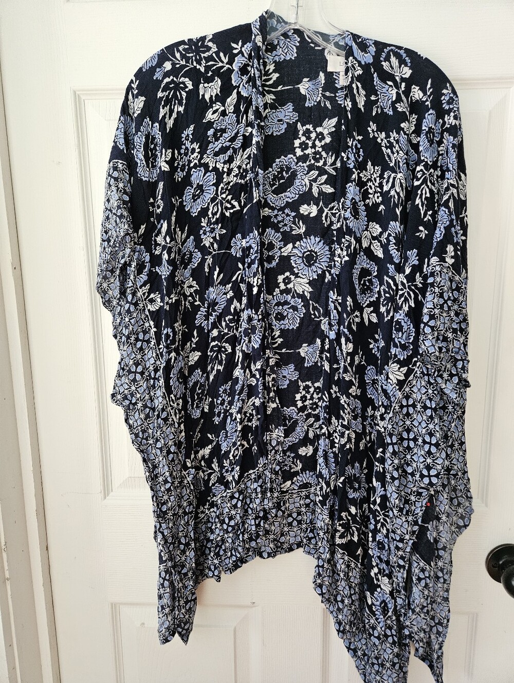 Women’s Floral Open Front Kimono Cardigan - Navy and Light Blue